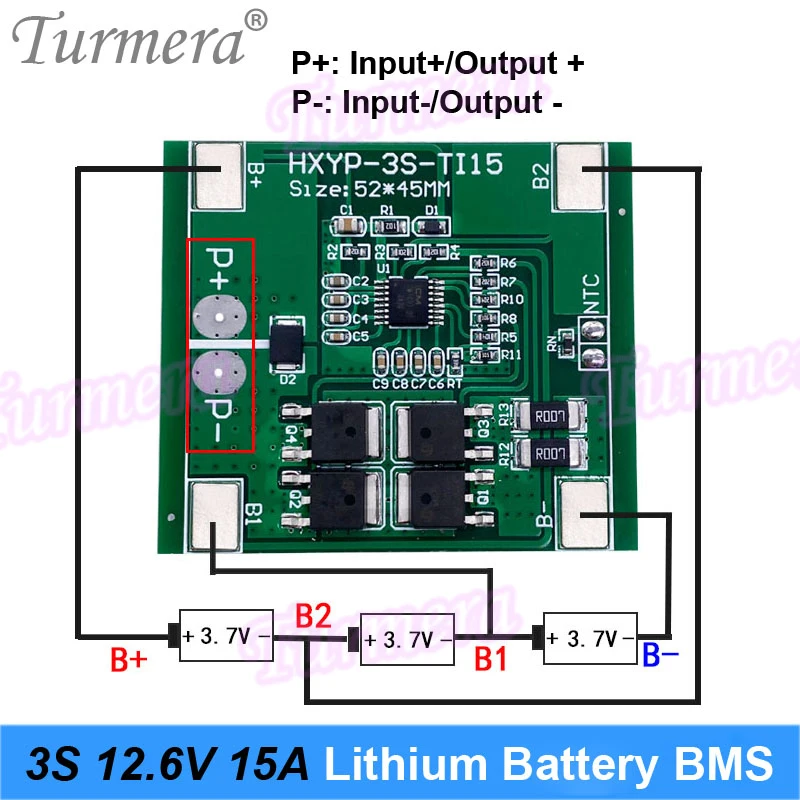 Turmera 3S 15A BMS 12,6 V 18650 Płytka zabezpieczona baterią litową do wkrętarki 10,8 V 12 V lub zasilacza nieprzerwanego