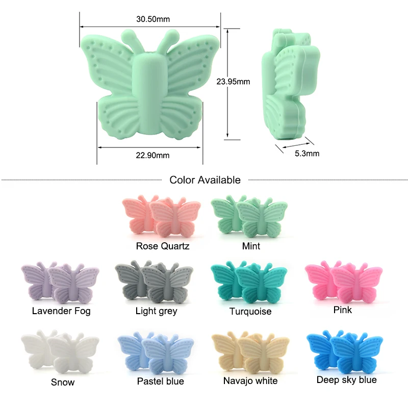 LOFCA  Butterfly Beads Silicone 10pcs Teethers BPA Free DIY Loose Bead For Teething Necklace Animal Shaped Cute Teething Toys