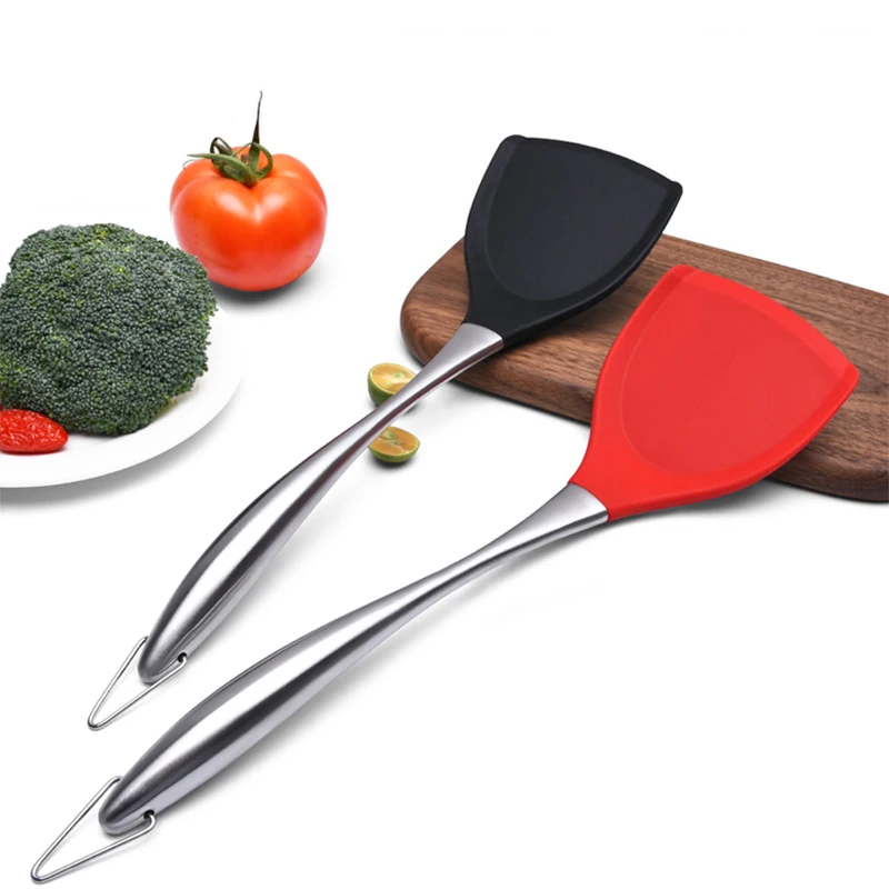 Silicone Wok Spatula Stainless Steel Cooking Turner Non-Stick Shovel Heat-Resistant Non-toxic Wok Turner Kitchen Accessories