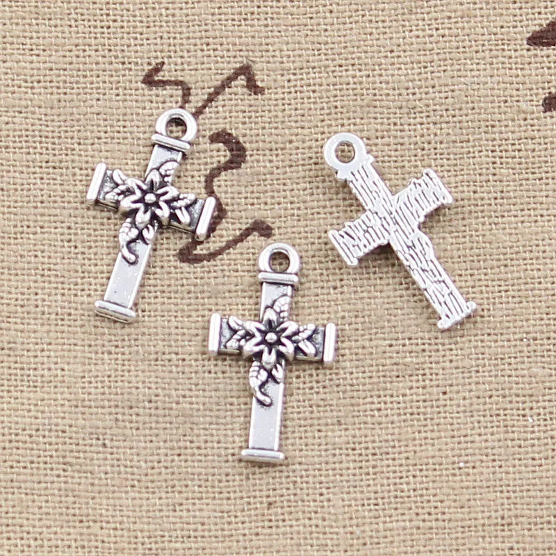 40pcs Charms Cross Flower 20x11mm Antique Silver Color Pendants DIY Necklace Crafts Making Findings Handmade Tibetan Jewelry