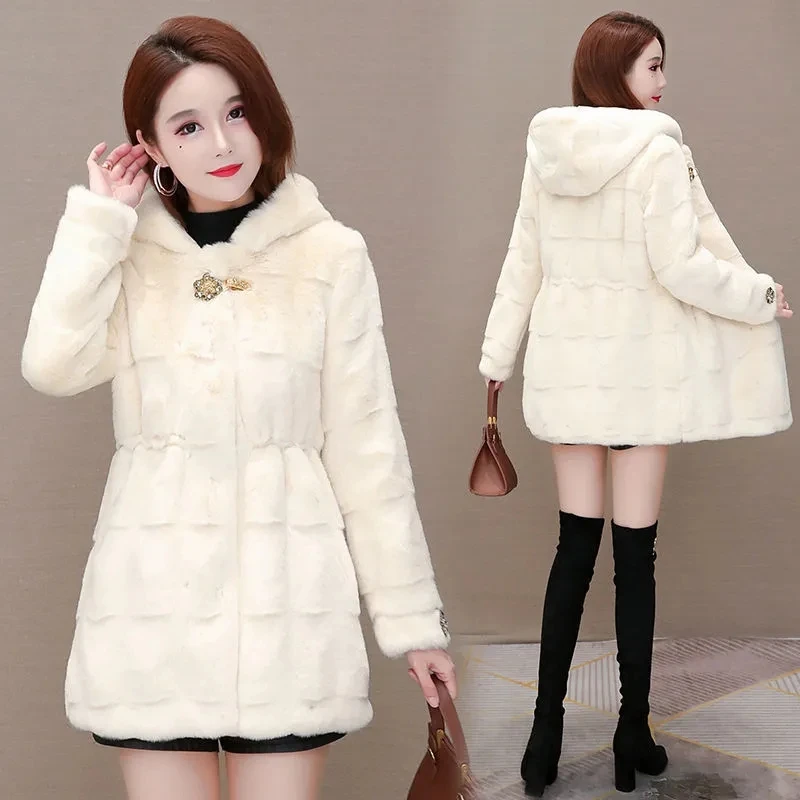 Thick Danish Mink Coat For Women 2021 Winter Fashion High Quality  Imitation Fur Coat Hooded Chaqueta Mujer Temperament 538