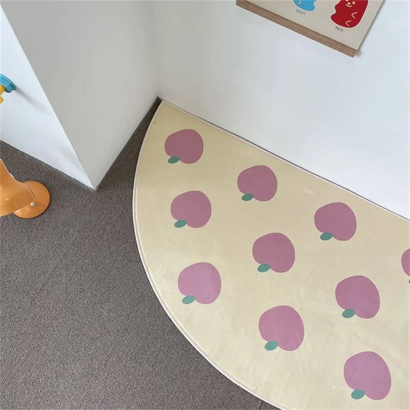 Nordic Semicircle Apple Flannel Floor Mat Rugs Baby Kids Room Nursery Decor Carpet Entrance Mats Bedroom Home Bedside Decoration