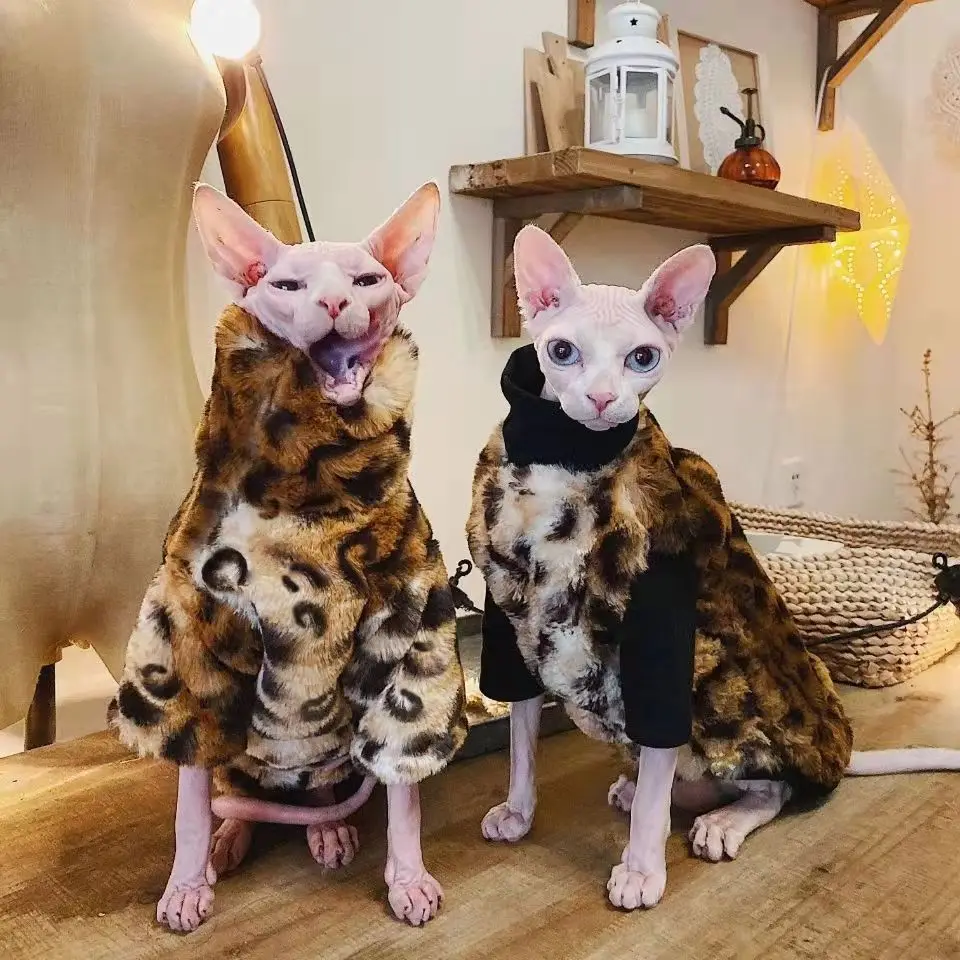 Sphynx Cat Jacket Warm Cat downThickened Double-side Fleece Sest Hairless Cat Clothes Cat Vest for Devon,Cornish,Small Dogs