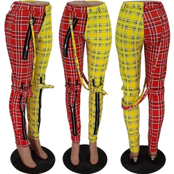 Women Casual Plaid Cosplay Pants Girl Zip Sweatpants Costumes Fall Winter Clothing Streetwear High Waist Sporty Xmas Trousers