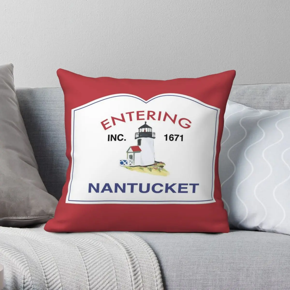 Entering Nantucket Sign Pillowcase Polyester Linen Velvet Pattern Zip Decor Bed Cushion Cover 45x45