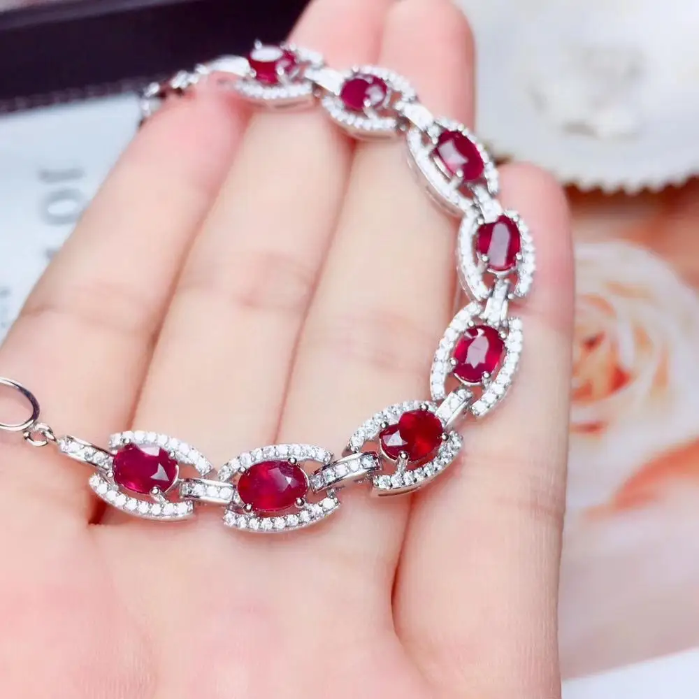 

charming red ruby bracelet for women silver bracelet natural real gem 925 sterling silver fine jewelry elegant birthday gift