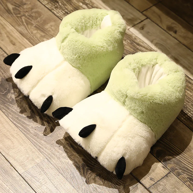 Fun Animals Bear Paw Ankle Boots Slippers for Winter Female House Furry Fur Girls Home Floor Fluffy Bear Paw Claw Flip Flops