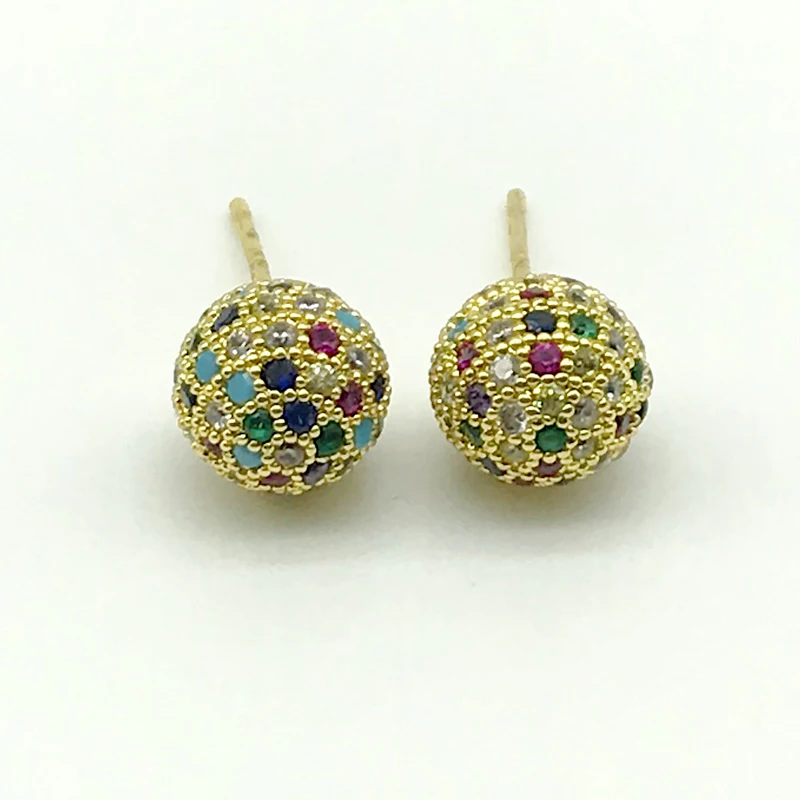 

5pairs/lot Gold Filled CZ Micro Pave Rainbow Zirconia Jewelry Round Stud Earrings For Women Lady