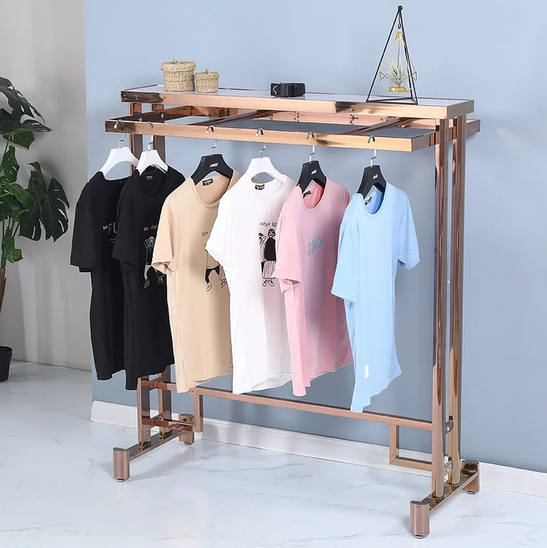 Rose gold bold display rack clothing store Nakajima hanger floor-standing hanging display rack parallel bar shelf