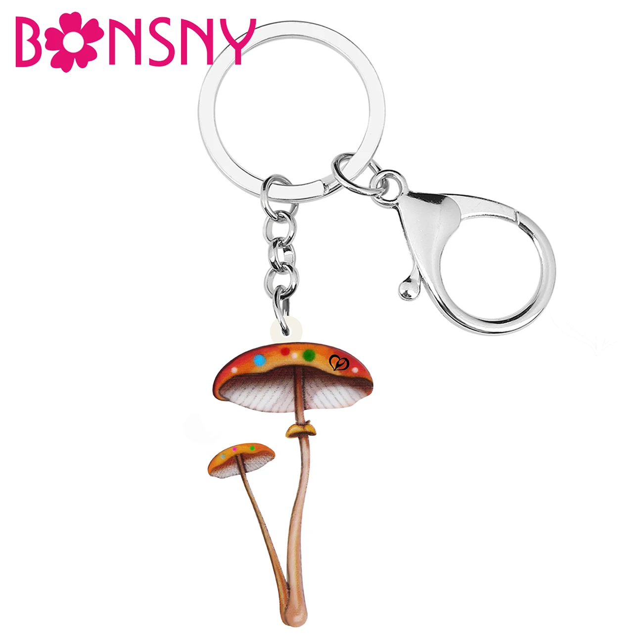 BONSNY Acrylic Cute Floral Spots Mushroom Keychains Fashion Car Backpack Key Chain Ring Charms Gift Jewelry For Women Girl Teens