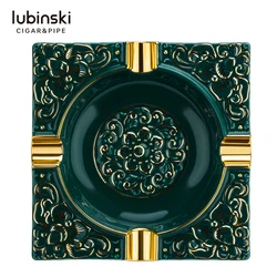 LUBINSKI Luxury Ceramic Outdoor Use Carving Cigar Ashtray 4 Rest Cigars Holder  With Gift Box