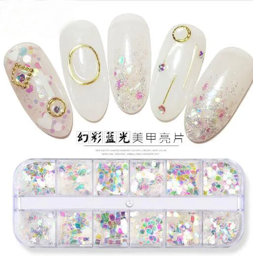 Conjunto de pós e lantejoulas para decoração de unhas, arte em unhas, cristal, glitter e decoração