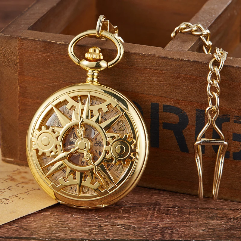 Fashion Unique Design Steampunk Skeleton Mechanical Pocket Watch Men Antique Luxury Brand Necklace Pocket & Fob Watches Chain Ma