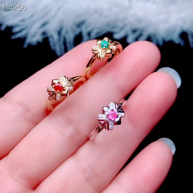 مجوهرات 925 فضية طبيعية روبي الياقوت الوردي الزمرد فتاة السيدات خاتم جميل الأوجه فلاش موضة جديدة دعم إعادة فحص #5