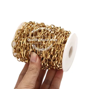 1 เมตร 7 มม.กว้างสแตนเลสสตีลรูปไข่ Rolo สายโซ่สําหรับสร้อยข้อมือผู้หญิงสร้อยคอ DIY โซ่เครื่องประดับ