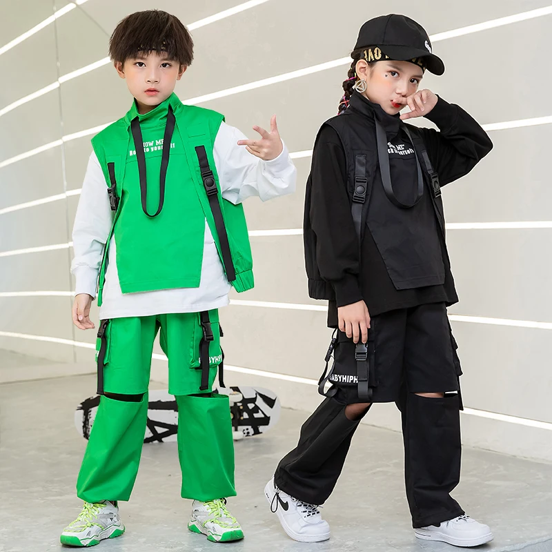 Vêtements Hip Hop pour enfants, sweat-shirt à col haut, pantalon cargo en émail, costume de danse jazz pour fille et garçon, vêtements de festival, vêtements en ylène