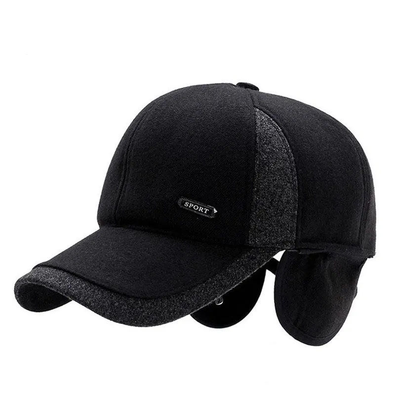 Brand NEW Autumn Winter Baseball Caps for Men with Ear Flaps Cotton Thick Warm Earmuffs Cap Men Dad Hat & Caps