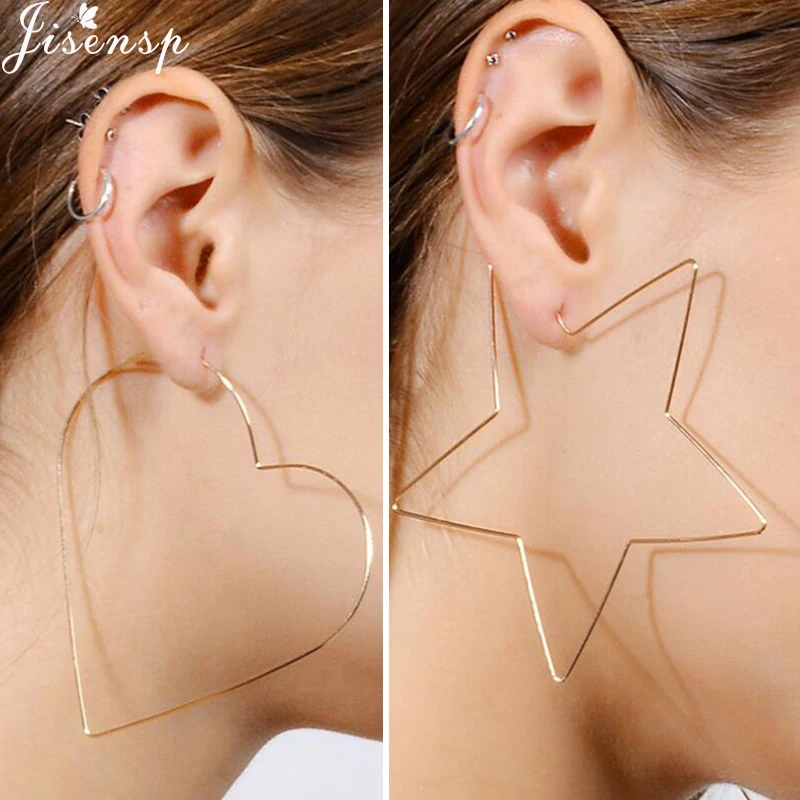 Simple Hollow Large Star Ear Jewelry Pendientes Mujer Big Love Heart Shaped Hoop Earrings for Women Girls Valentine\'s Day Gift