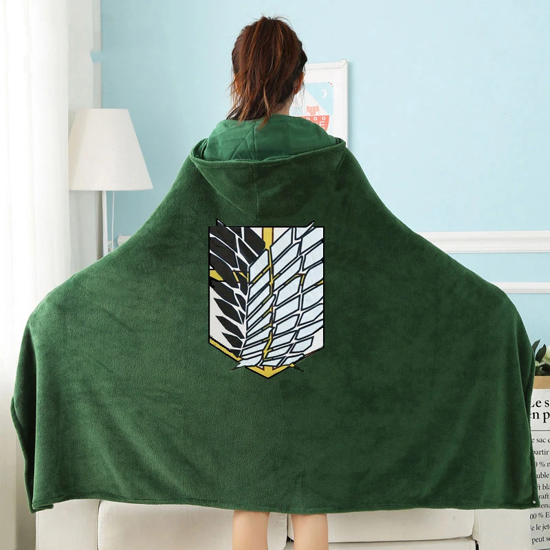 Attack on Titan Throw Blanket Wearable Cloak Cape Hooded Wings of Freedom Scout Regiment Plush Anime Blanket Shingeki No Kyojin