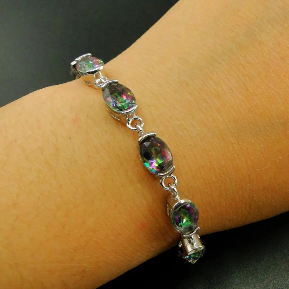 100% 925 Sterling Silver Rainbow Mystic Topaz Women Bracelet for Engagement Wedding gift Jewelry