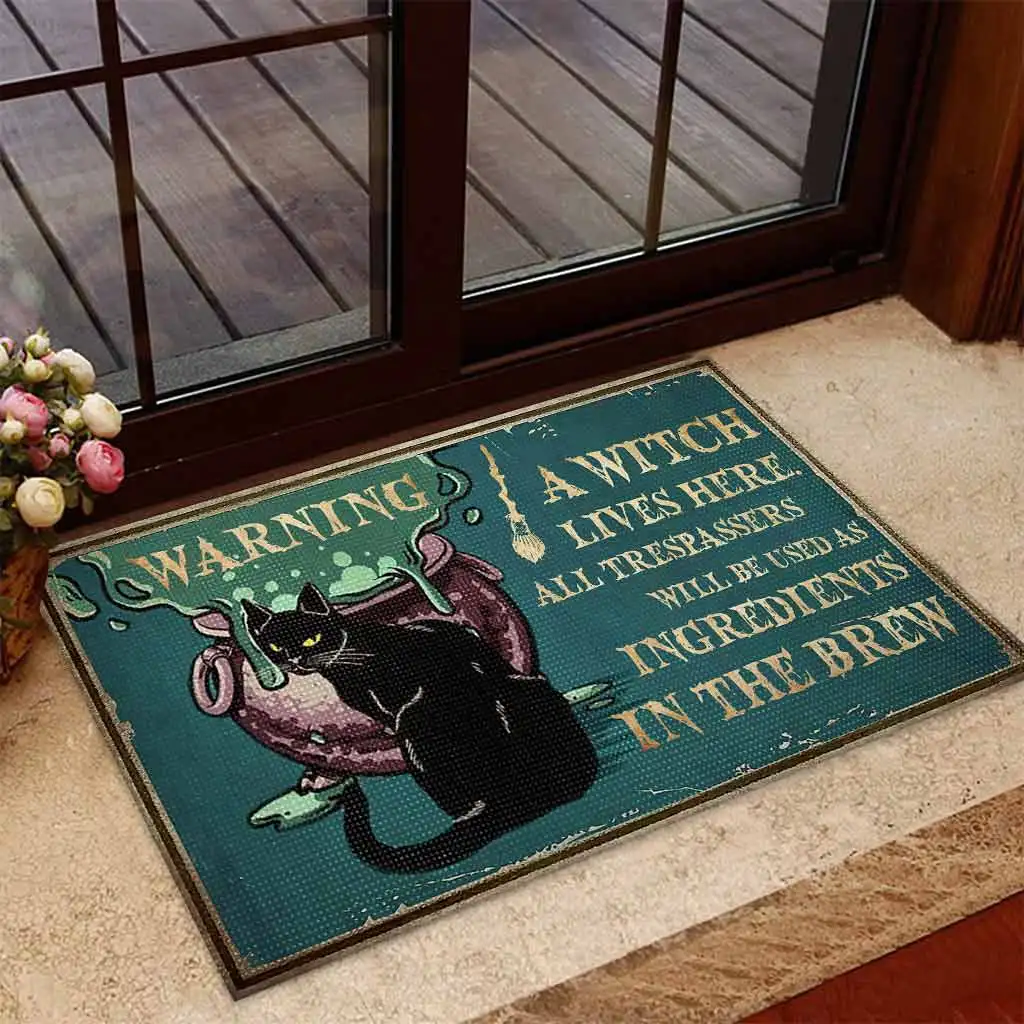 Warning Witch Doormat 3D Printed Non Slip Door Floor Mats Decor Porch Doormat