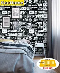 HaoHome Waterproof Peel and Stick Wallpaper White Black Contact Paper Self Adhesive Decor Fashion Dormitory Cabinet Decor