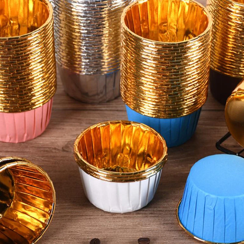 50pcs Muffin Paper Cups Gold Cupcak Liner Cake Wrappers Baking Cup Tray Case Cake Paper Cups Cake Baking Mold For Pastry Tools