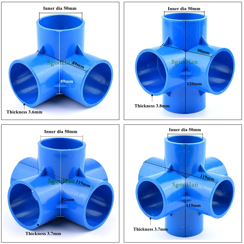 

1pc 50mm 3/4 Way PVC Pipe Connector For Hydroponic Planting Frame Irrigation 3D Three-Dimensional DIY Shelf 5/6 Ways Joint Parts