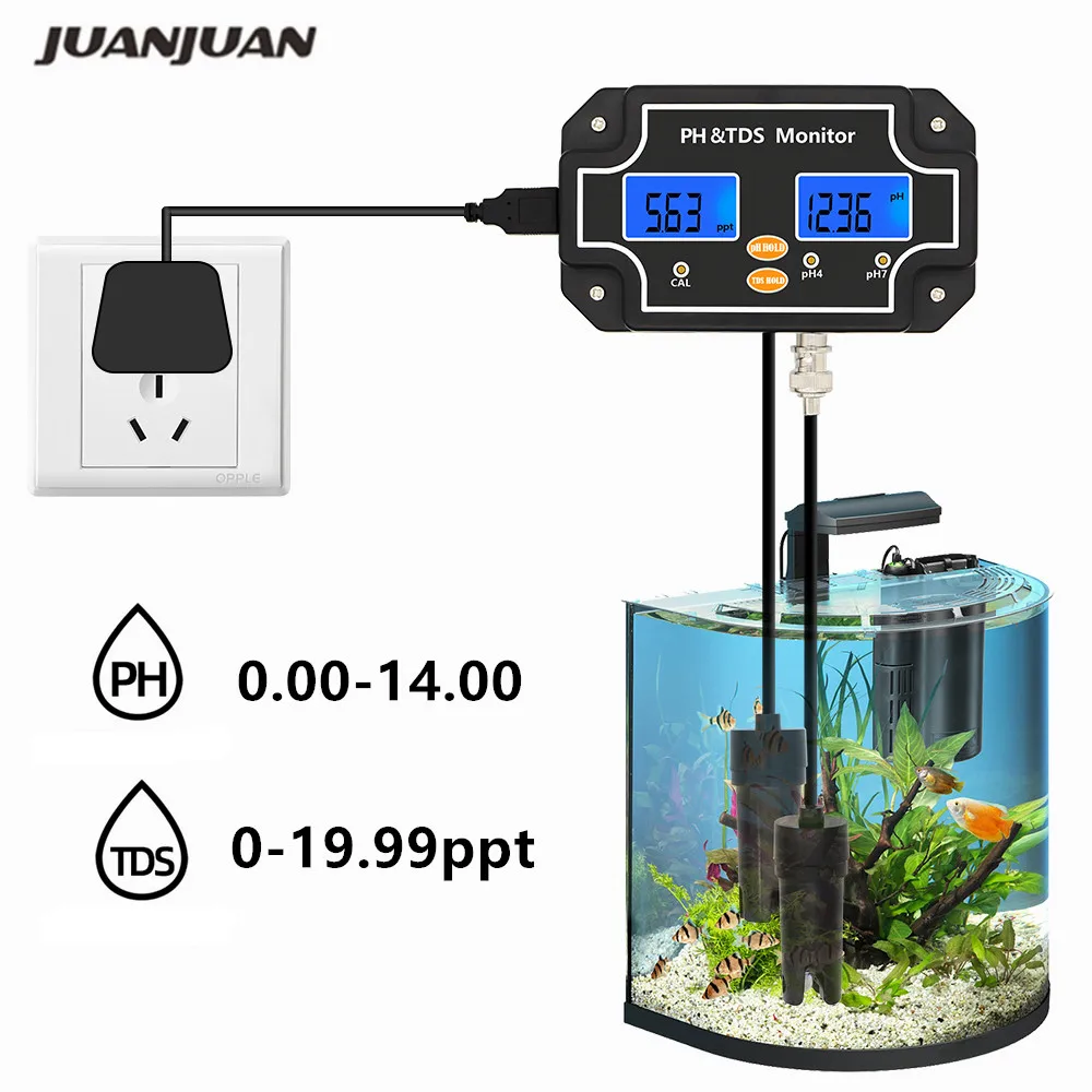 Testador de Qualidade de Água Impermeável Monitor Duplo Acidômetro para Piscinas Aquários 30 em ph Tds2683