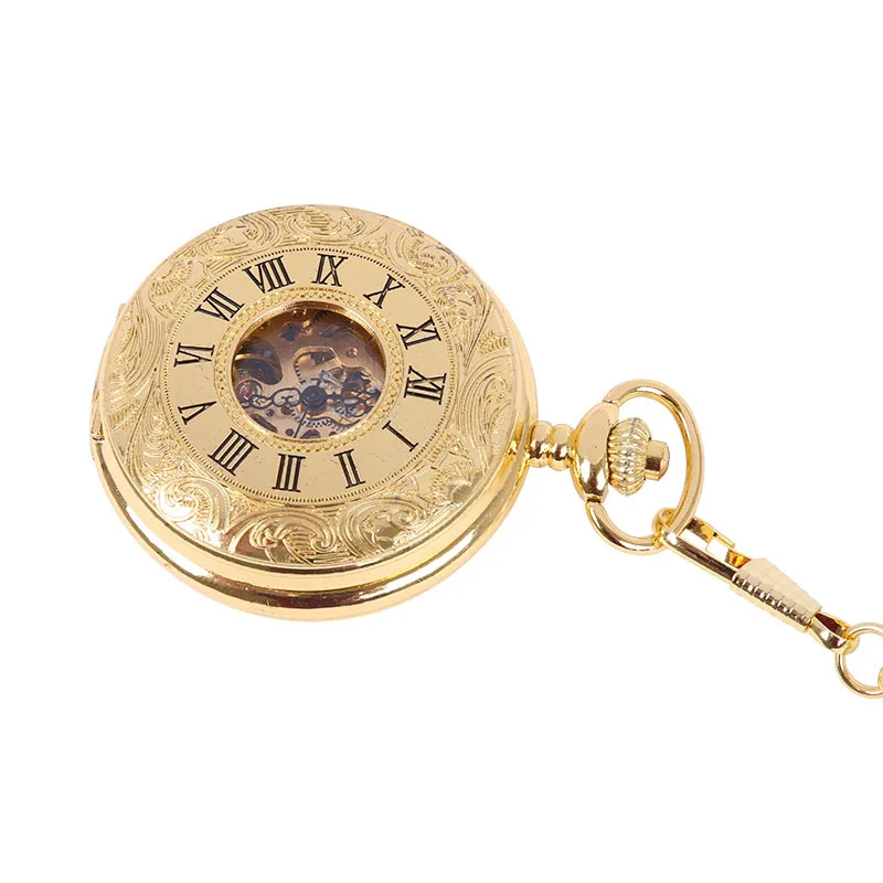 

Vintage Luxury Gold Roman Face Open Mechanical Pocket Watch Men's and Women's Accessories