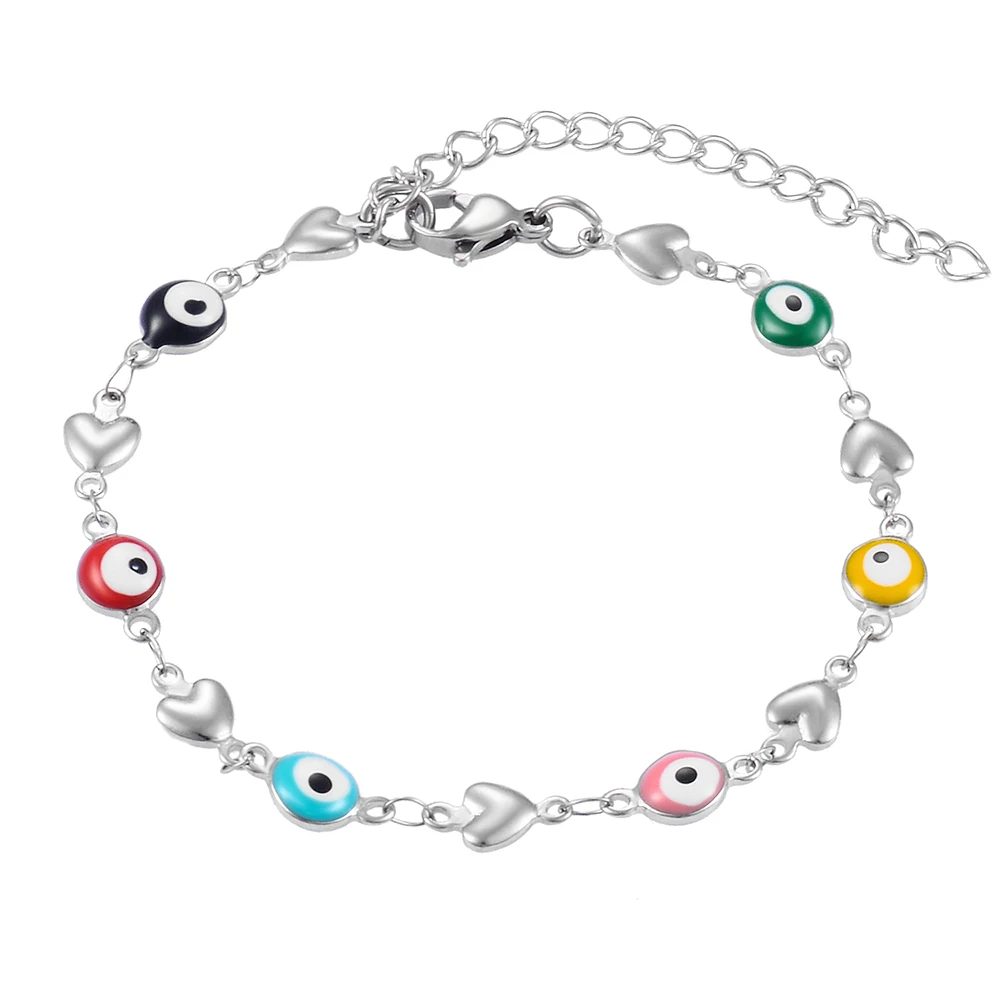 6mm Wide Hot Fashion Stainless Steel Fold Bracelet Multicolor Eyes Enamel Bead Jewelry Gift