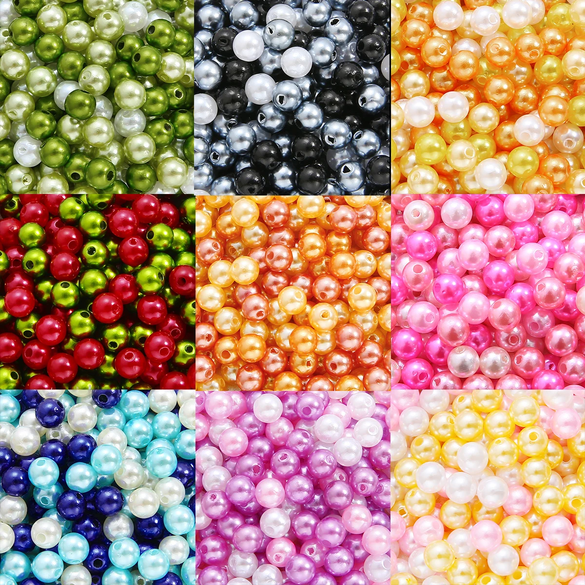 100Pcs/Pack 8mm Beads With Hole a Mix of Three Colors ABS Pearls Round Acrylic Imitation Pearl DIY For Jewelry Making Craft