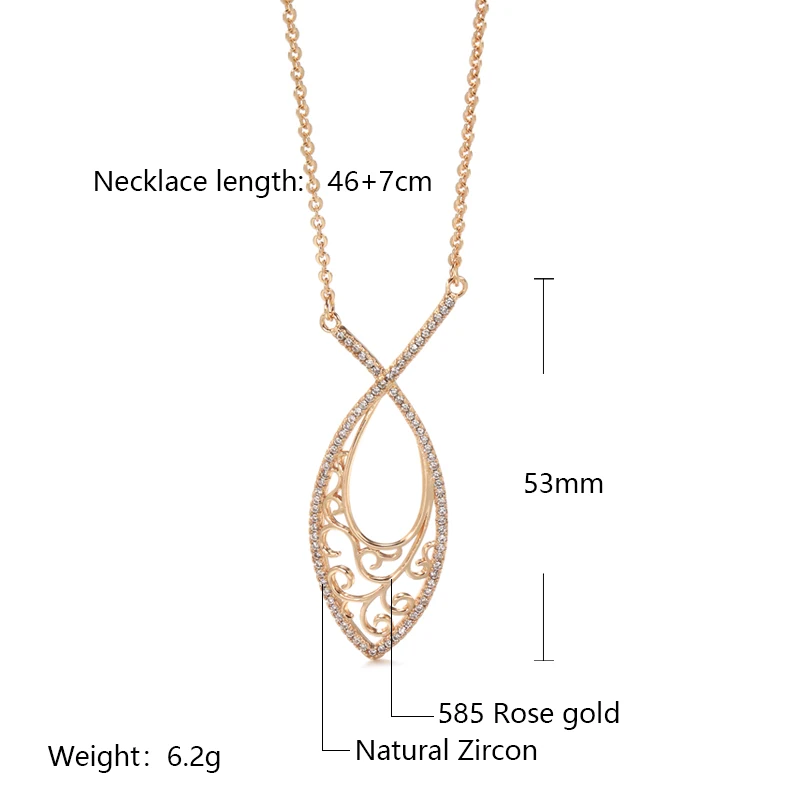 Trandy Cross Hollow Zircon Necklace 585 Rose Gold Big Pendant Pliers Long Chain for Woman Elegant Wedding Jewelry Hypoallergenic