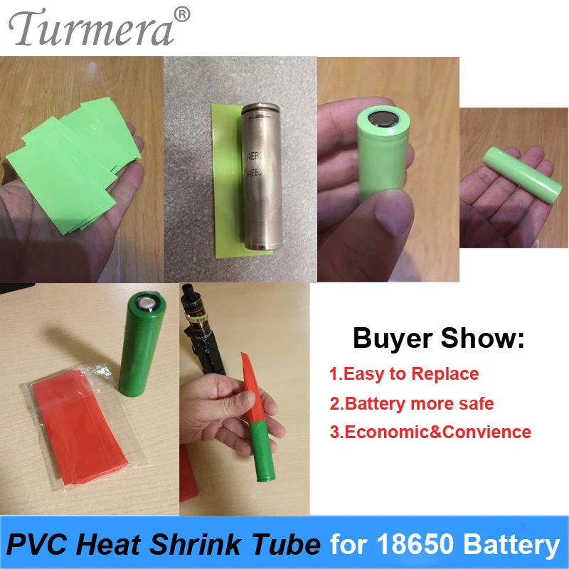 Turmera-Tubo termorretráctil de PVC, envoltura de batería de litio 100, tamaño de 18650mm, reemplazo de tubo para cigarrillo electrónico Mod, DIY, 7 colores, 18,5 piezas