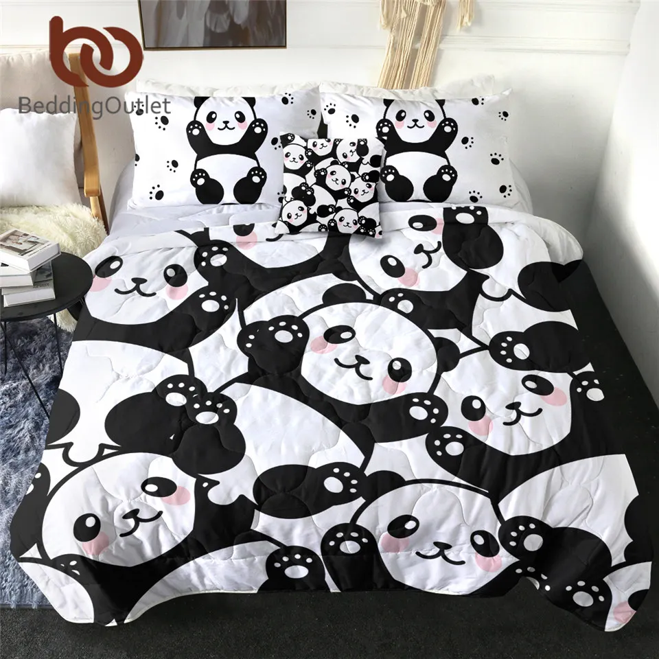 BeddingOutlet Funny Panda Quilt Blanket Cartoon Bedding Throws for Kids Black White Bedspreads Animal Bed Cover Set couette 4pcs