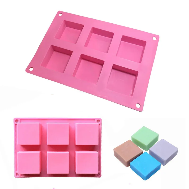 6Cavity Square Soap Silicone Mold DIY Pudding Candy Fondant Cake Baking Tool Homemade Plain Soap Form Tray Molds Soap Craft Mold