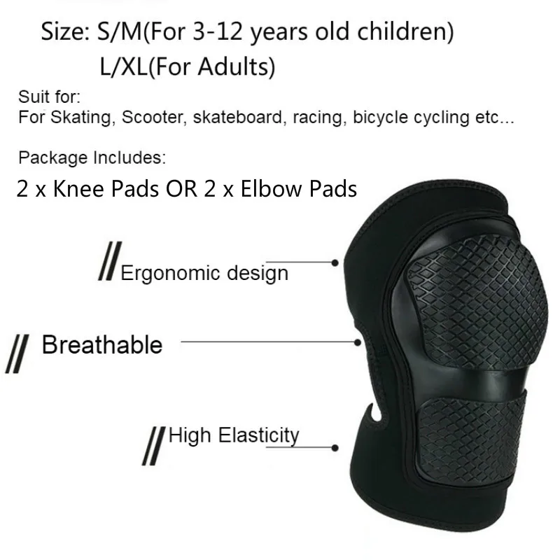 Adults Children Soft Elbow & Knee Pads Adjustable Protective Gear Guards Set for Cycling Skiing Riding Skateboard Roller Skating