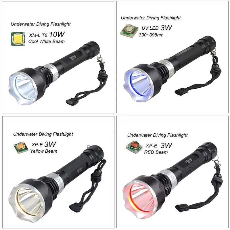 TMWT 3800Lm T6 Waterproof Diving Lights Torch Yellow UV Red Lamp Underwater 80 Meter LED Diving Flashlight