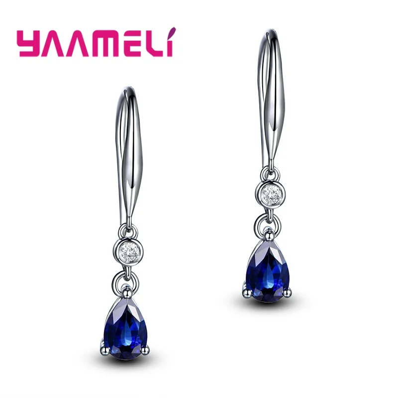 Echte 925 Sterling Silber geometrische Kristall Zirkon Tropfen Ohrringe für Frauen Mädchen Hochzeit Party Mode Schmuck Geschenke Zubehör – Detail 2