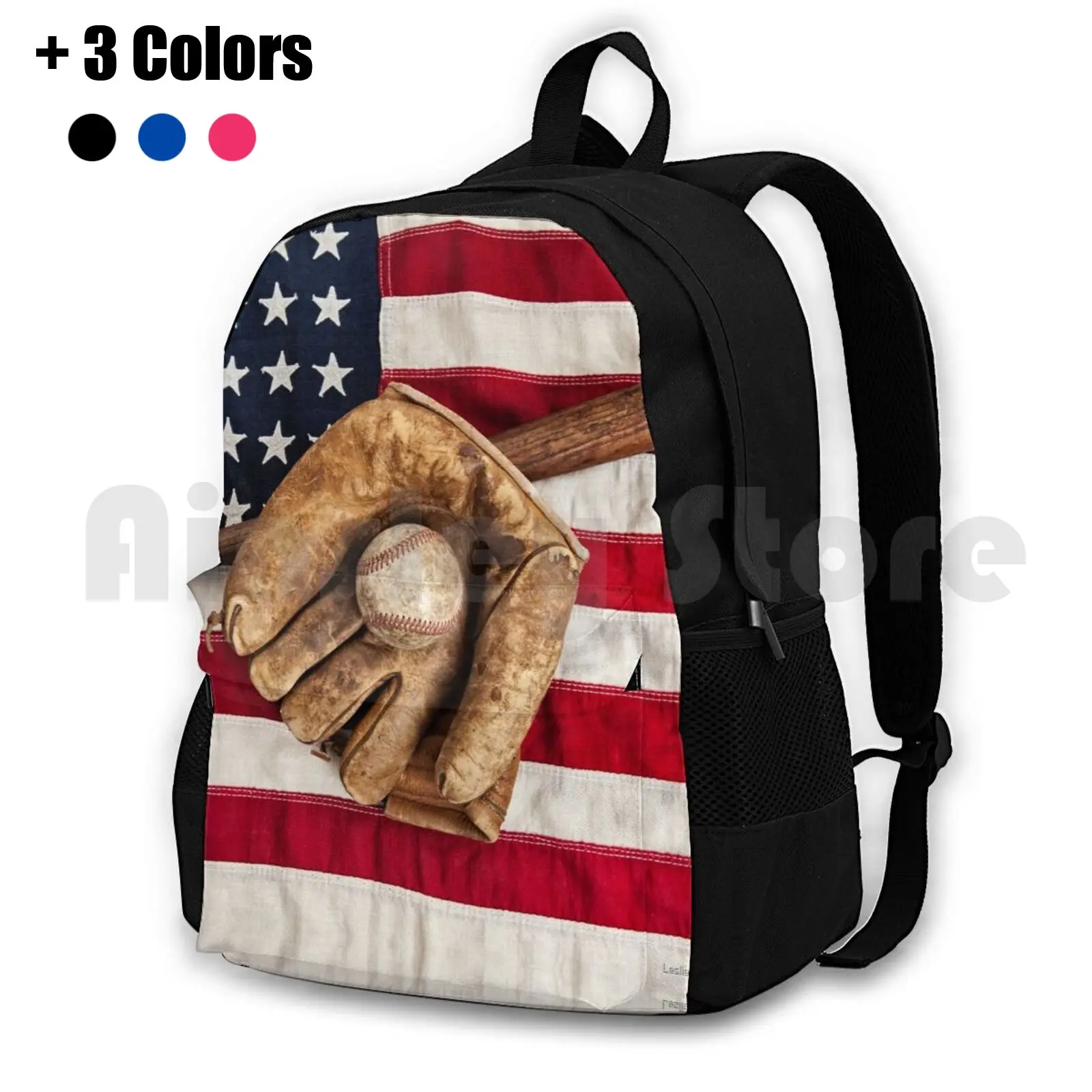 Vintage Baseball 1 Outdoor Hiking Backpack Waterproof Camping Travel Baseball Sports Equipment Ball Glove Mitt Flag American