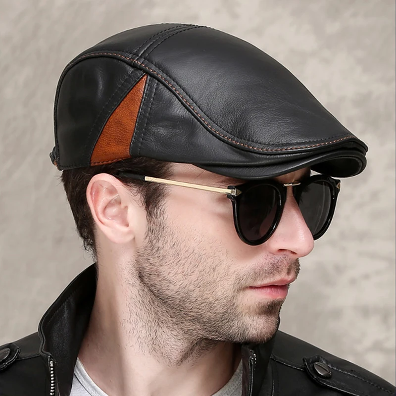 Neue männer im freien leder hut winter Berets männlichen Multifunktions gehörschutz kappe 100% echtes leder papa hut Freizeit – Detail 1