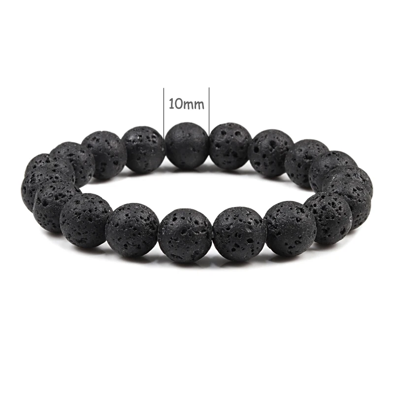 Natural Lava Rock Stone Black White Stretch Bracelet Men Women 6/8/10mm Beaded Beacelet Yoga Meditation Buddha Hand Jewelry Gift