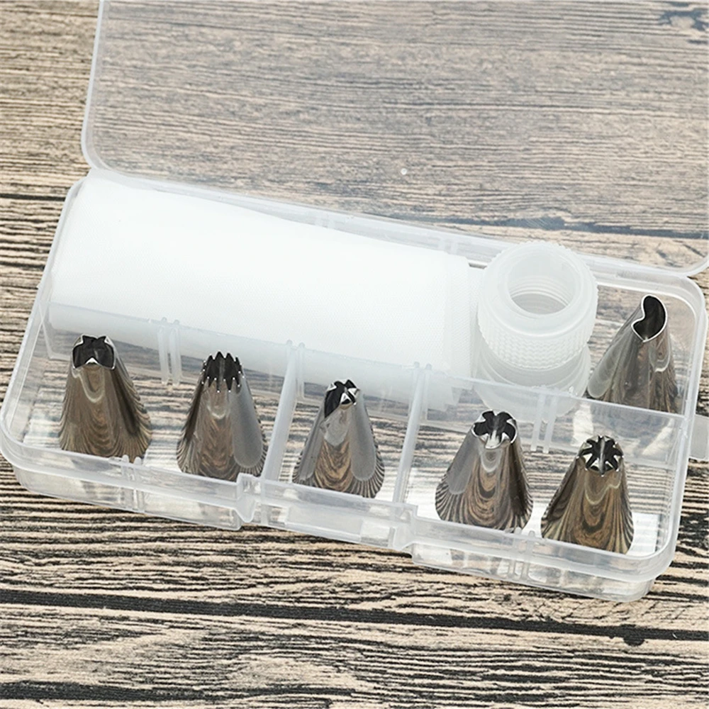 

Кондитерский набор с коробкой, 6 насадок, 1 конвертер, 1 кондитерский мешок, сжимающий пистолет, инструменты для украшения торта, принадлежности для украшения выпечки своими руками