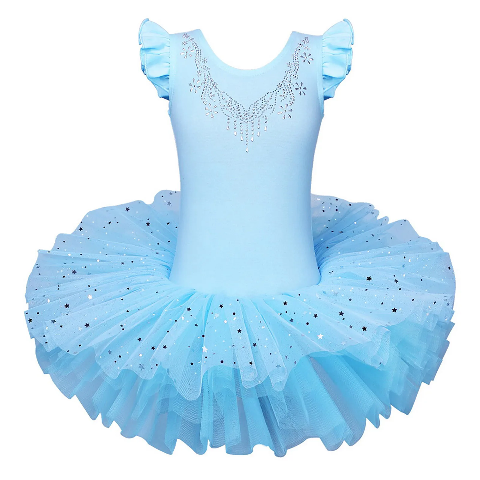 BAOHULU Girls Butterflies Ballet Dress Sky Blue White Tulle Dance Costumes Butterfly Cuff Girls Dancer Performance Dance Wear