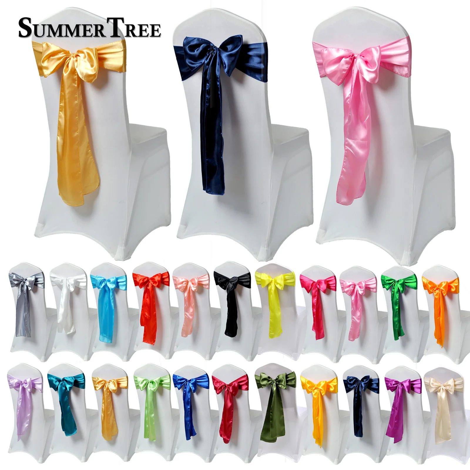 6inch x 108inch Satin Chair Sash Bow Ties Band Cover Banquet Wedding Party Birthday Bridal Shower Design Decoration 15cm x 275cm