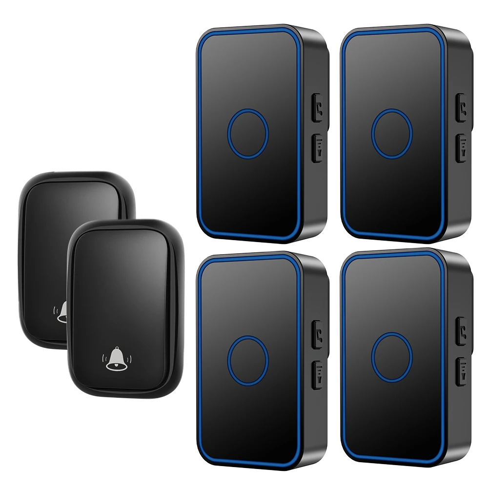 CACAZI Self powered Wireless Doorbell No Need Battery Waterproof Cordless Home Door Bell Chime US EU UK Plug 2 Button 4 Receiver