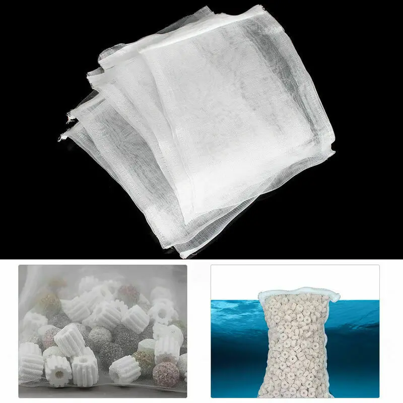 5pcs White mesh bag with zipper,Aquarium Filter Bag Fish Tank Mesh Bag Zipper Net Pond Bio Ball Active Carbon Isolation Storage.