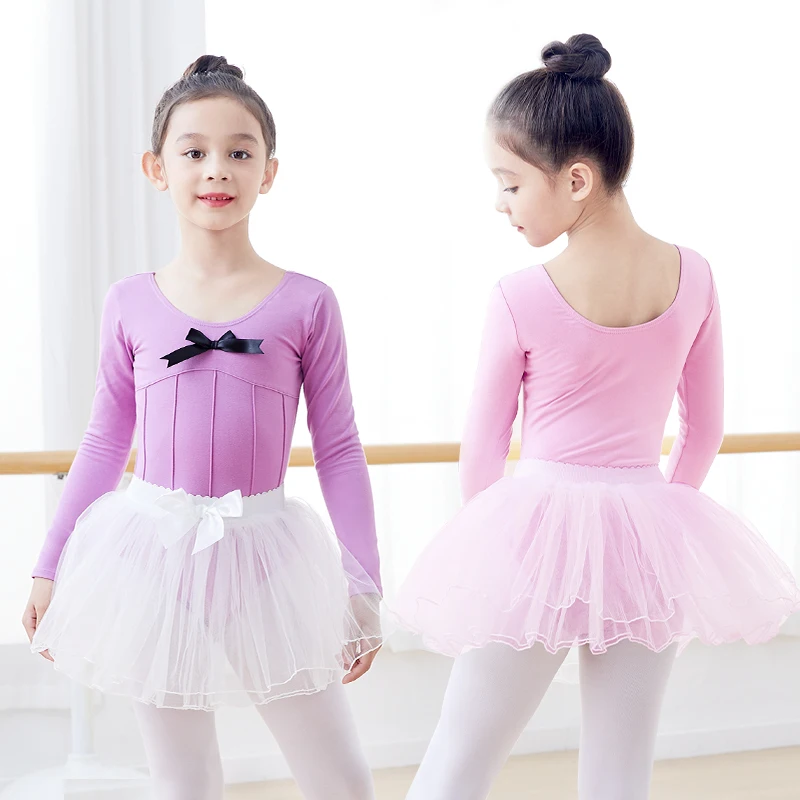 Gymnastics Leotard Ballet Dress Girls Ballet Leotard With Tutu Skirts Sets Bow knot Training Dance Leotard With Pettiskirt