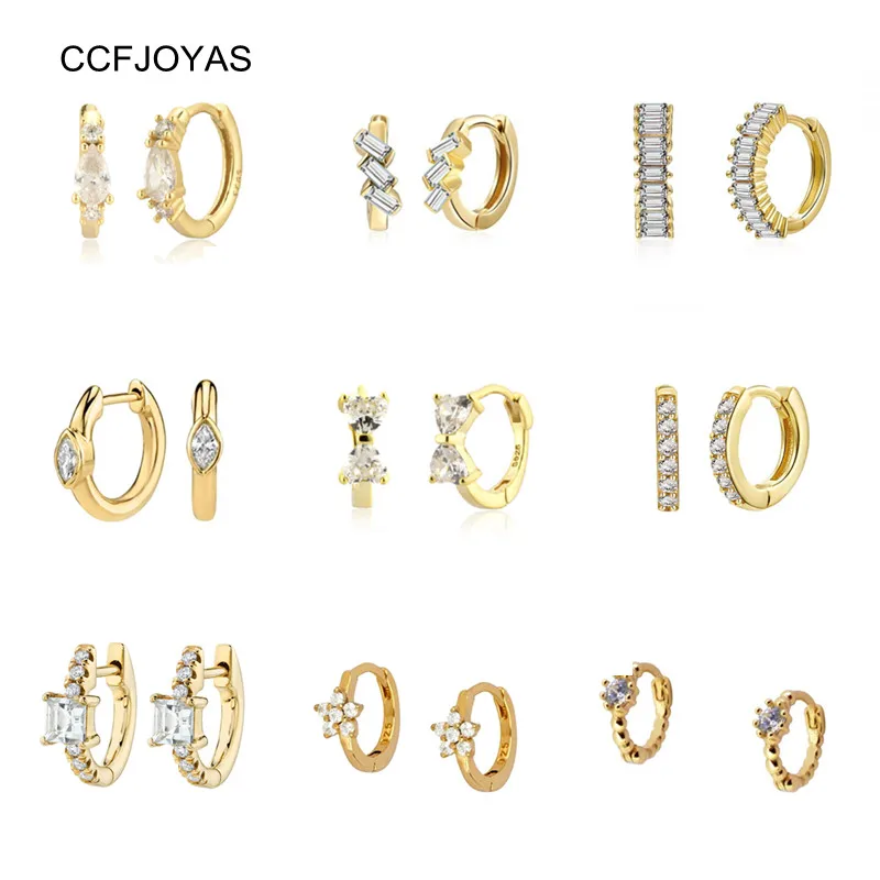 

CCFJOYAS 925 Sterling Silver Small Hoop Earrings For Women Trendy Huggie Earring White Zircon Earrings Fashion Jewelry 2021