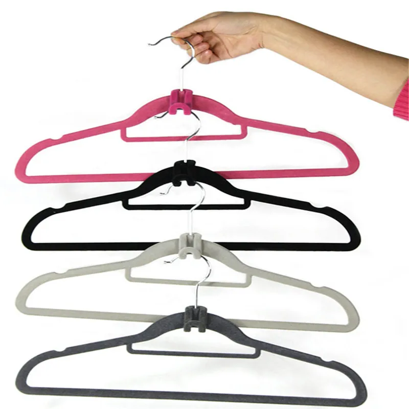 10PCS/lot Mini Flocking Hooks for Clothes Hanger Closet Organizer Travel Clothes Hanging Organizer Coat Hooks Random Color